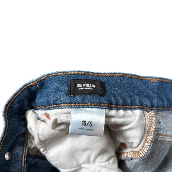 Express 90s Wide Leg Jeans Womens 16S 16 Short Blue Distressed Raw Hem High Rise - Picture 5 of 9